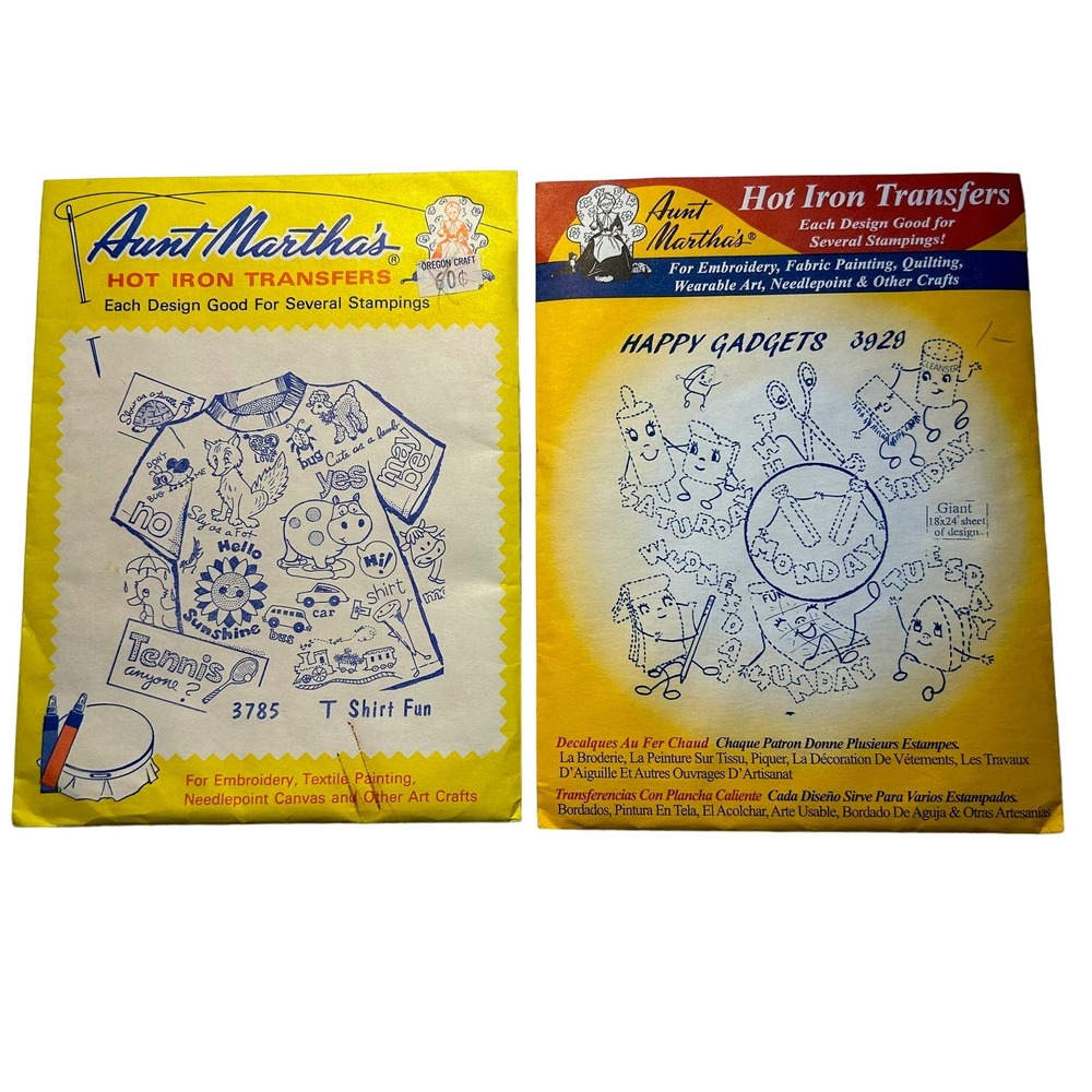 Aunt Marthas Hot Iron Transfers #3929 Happy Gadgets/#3785 T‎ Shirt Fun NOS